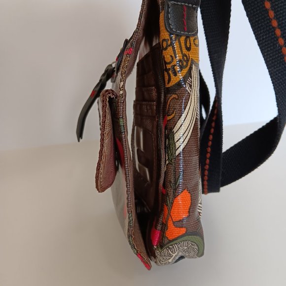 Sakroots Brown Peace Print Coated Canvas Small Flap Messenger Bag 8"x7"x1" - Picture 4 of 16